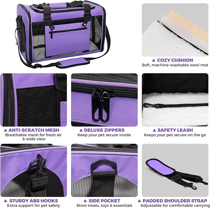 Soft-Sided Cat Carrier 18x11x11 in Expandable Travel Pet Bag 15LBS | For Cats and Small Dogs with Anti-Scratch Mesh Washable Mat Collapsible Escape-Proof Airline Approved with Shoulder Strap - Image 4
