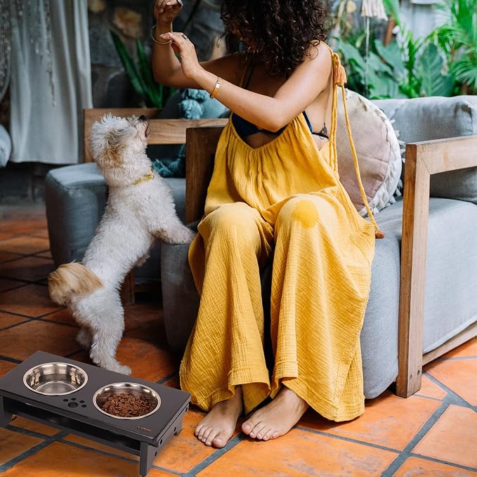 HTB Elevated Dog Bowl Stand with 2 Stainless Steel Bowls-4" H Small Black | Raised Dog Bowl Stand, 4"tall, 21 Oz Bowls, for Small Sized Dogs, Pet-safe, Solid Bamboo - Image 7