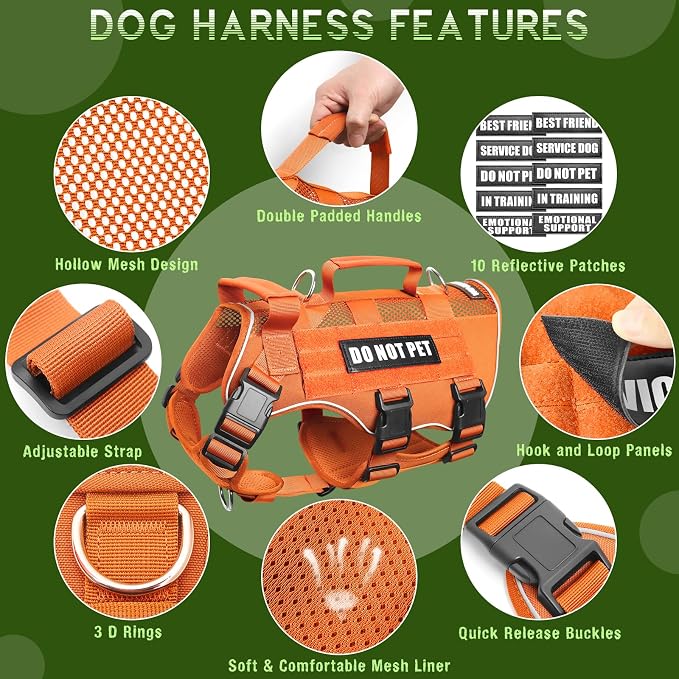 WINSEE Tactical Molle Vest Mesh Dog Harness with 10 Removale Pet Patches | Breathable Service Dog harness with Double Soft Padded Handle for Medium Dog, Reflective Military Pet Vest for Walk Hiking - Image 4
