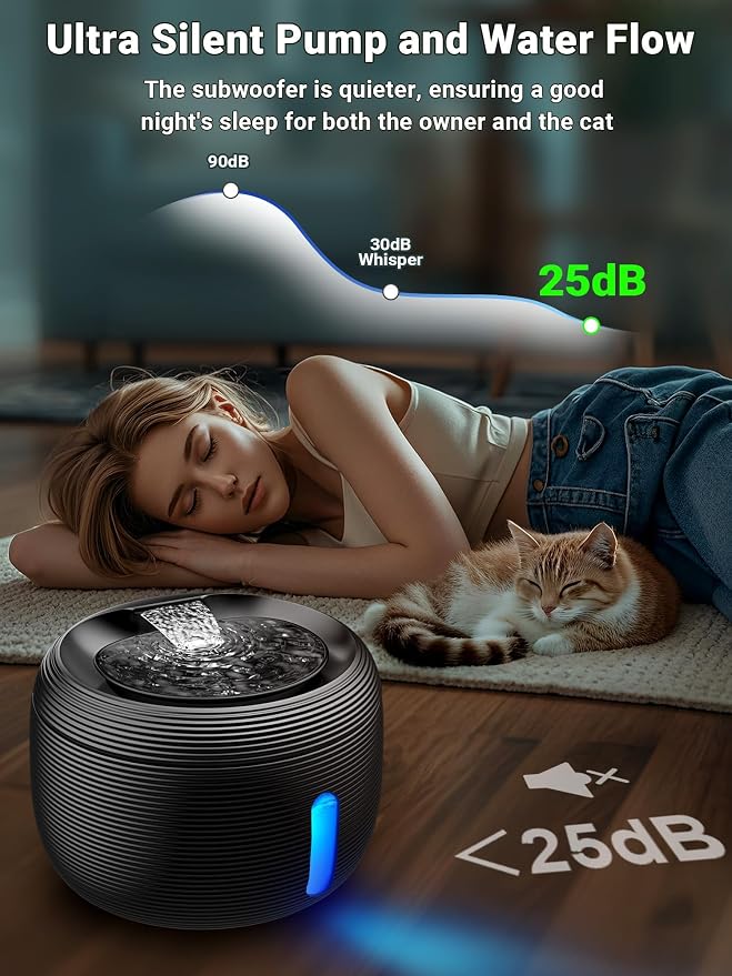 Kastty 3.5L/118oz Large Capacity Cat Water Fountain for Cats Indoor FS77 | Ultra Quiet Pet Water Fountains Water Level LED Light Multi-Filtration BPA-Free, Automatic Cat Fountain Easy Cleaning (Black) - Image 3