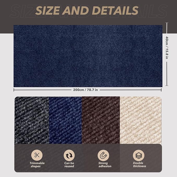 78.7"X15.8" Cat Scratching Mat, Self-Adhesive Cats Carpet, DIY Scratch Furniture Protector for Couch, Sofa, Wall & Doors, Durable Cat Scratch Guards Couch Cats Scratcher from Claws (Dark Blue) - Image 4