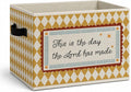 Christian Warm Storage Bins Box, Farmhouse Collapsible Organizer Basket | religious faith storage box basket for books clothes, cream gingham organizer for nursery bedroom playroom, 10x14 in by Unknown