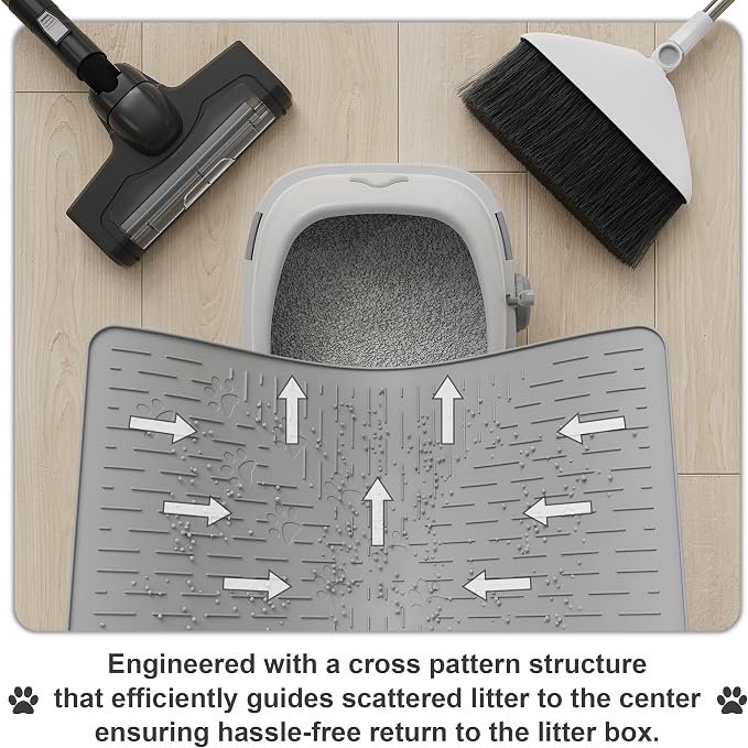 Cat Litter Mat, 23.5x16 Silicone Trapping Mat Grey | for Kitty Litter Box, Easy Clean, BPA Free Rubber, Center Litter Collection, Easy Pour-Back, Waterproof, Odor-Resistant - Image 4