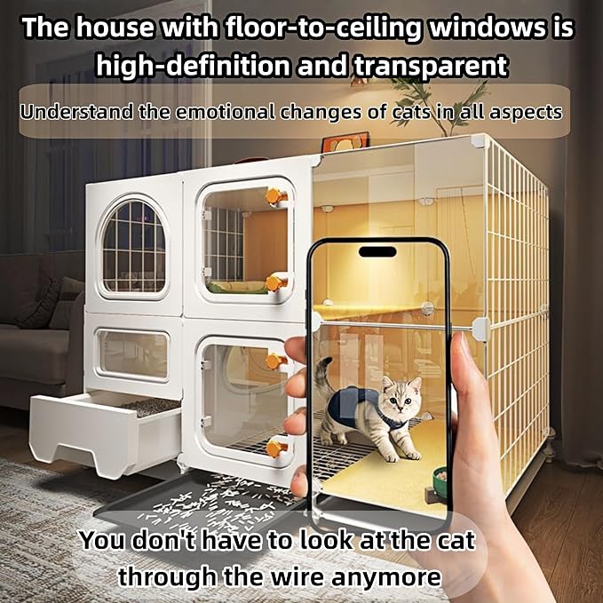 cat cage Indoor with Litter Box, Complimentary Bed, Bowl,Cleaning Three Piece Set,Large cat Enclosure, Cat House with Wheels Outdoor,Small Animal Cage cat Kennel (28″(L) x18.1″(W) x32.3″(H) - Image 8