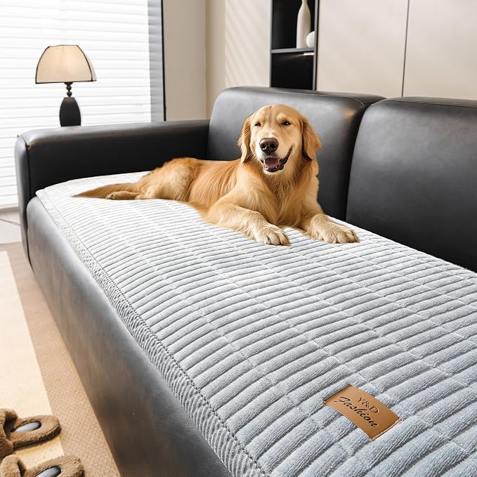 Couch Covers for Dogs, Velvet Dog Couch Cover, Pet Couchs Covers for 3-4 Seater, Couchs Protector for Dogs, Sofa Cover for Pets Washable(1PC, Light Grey, 27.6"×94.5", 3-4 Seater) by PJLZJFBY