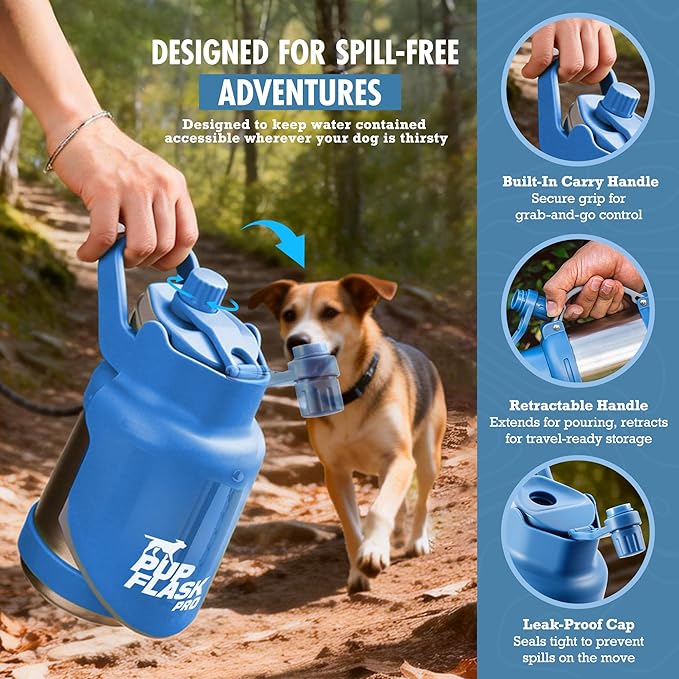 PupFlask Pro Portable Insulated Dog Water Bottle, Stainless Steel Bowl | 30 or 50 oz Leak-Proof Thermos Dispenser Keeps Water Cold 24+ Hours, Built-In Flip Cup for Walking, Hiking and Travel - Image 6