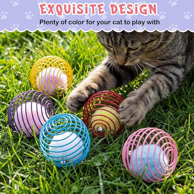 Jecery 5 Pcs Cat Toys Spring,Pom-pom with Bell,Multicolor | Interactive Metal Cat Toy, Stretchable Rolling Ball, for Indoor Cats, Colorful Playful Coils, Kitten Pet Supplies - Image 6