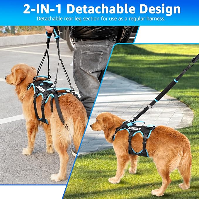 Dog Lift Harness for Large Male Dogs, 2-in-1 Detachable Support Harness, Full Body Carrying with 4 Handles, Dog Sling for Large Dogs Hind Leg Support(Black, X-Large) - Image 7