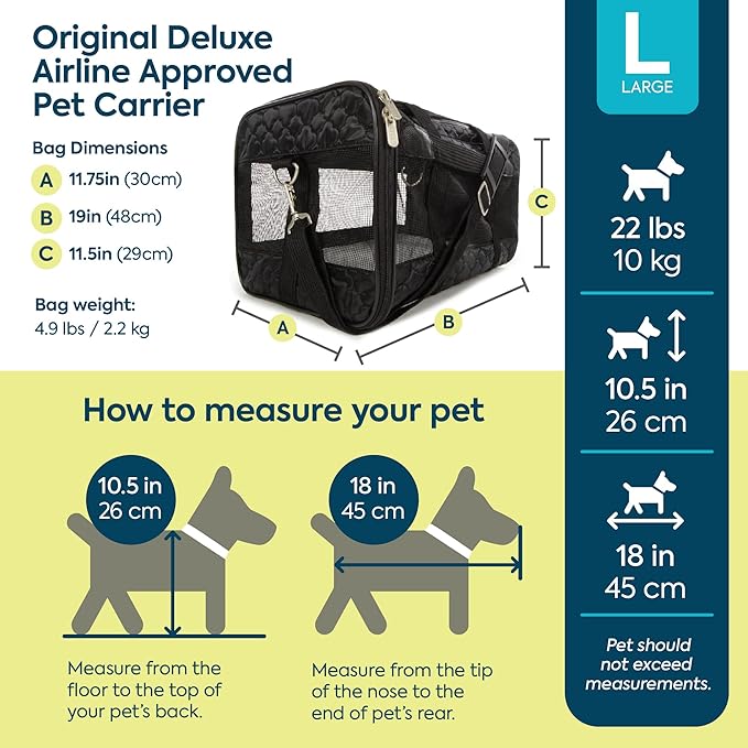 Sherpa Pet Carrier Airline Approved with Spring Wire Frame - Cat & Dog Carrier for In-Cabin Travel, Mesh Ventilation, Locking Zippers - Black Lattice, Large - Image 3