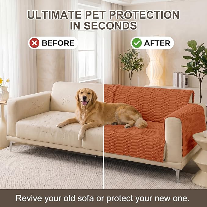 Smiry Waterproof Couch Covers for Dogs Washable, Non Slip Pet Sofa Cover | Plush Scratch Resistant Flannel Furniture Protector for Dogs, Rust, 36" x 88" - Image 7