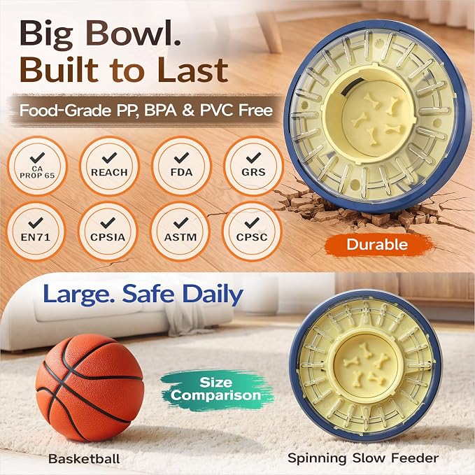 KADTC Adjustable 5-60 Min Slow Feeder Dog Bowl & Puzzle Feeder Anti-Gulping | 4-Cup Spinning Food Dispenser Turns Daily Meals Into Energy-Burning Enrichment, Eases Boredom, Builds Calmer Mealtime Rhythms - Image 4