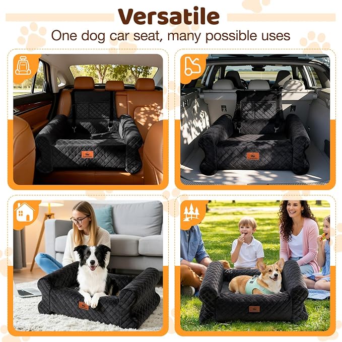 Dog Car Seat for Medium/Large Dogs up to 60LBS Memory Foam Dog Booster Seat | with Thick Cushion, Pet Car Seat for Back with Detachable Washable Cover, Storage Pockets for SUV, Pick Up, Trunk, Black - Image 4