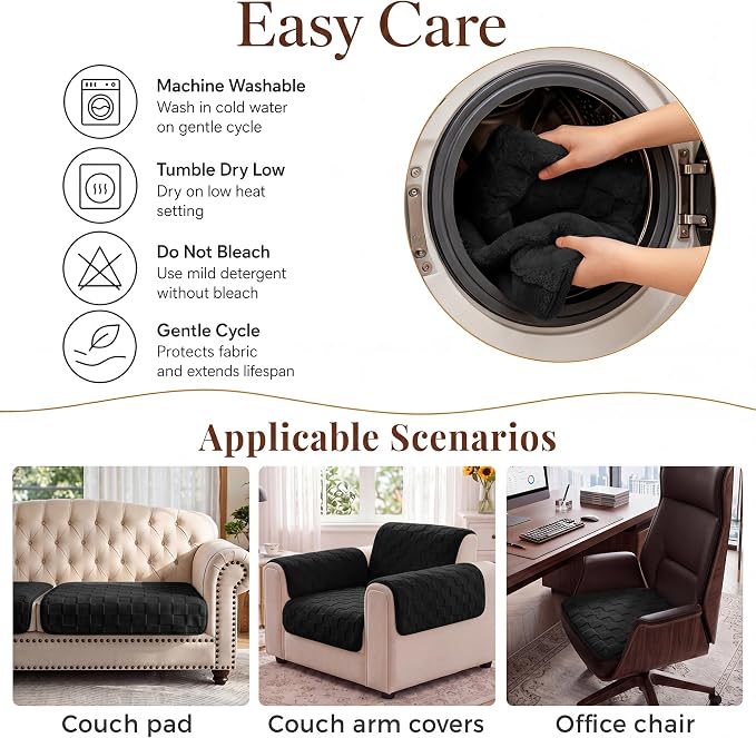 Foxdecor Couch Arm Covers for Sofa Arm Chair Covers Set of 2 | Sofa Arm Covers Cat Scratch Resistant Couch Protectors, Washable Armrest Cover Furniture Arm Covers, Black 20x20 in - Image 7