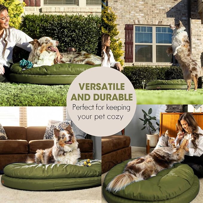 ClevaHome Orthopedic Dog Bed for Large Dogs, 42 inches Dual Layer Water Repellent Round Pet Bed with Washable Cover Nonslip Bottom (Olive Branch) - Image 4