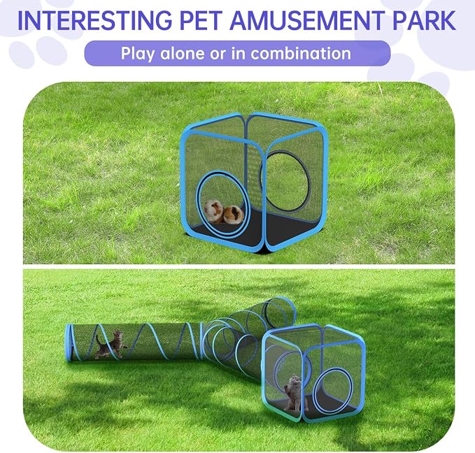 Pawaboo Cat Enclosures, Mesh Cat Tunnel, Light Blue + Black | Playhouse, Free Carry Bag, For Multiple Cats and Small Animals - Image 4