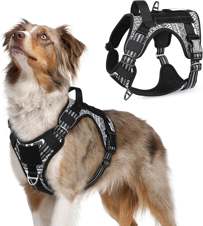 rabbitgoo Tactical Dog Harness for Medium, No Pull Military Service Vest | Molle & Handle, Heavy Duty, Adjustable, Reflective Straps, Easy Control for Training Walking, B&W Geometric, Medium by rabbitgoo