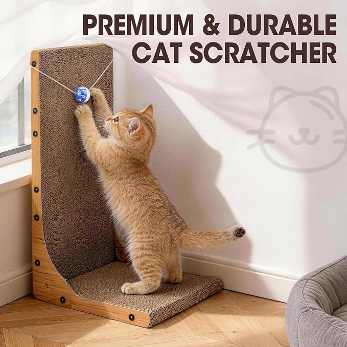 Cat Scratcher, 23.6 Inch L Shape Vertical Cat Scratching Board with Ball Toy for Indoor Cats, Large Cat Scratching Post for Wall and Couch - Image 6