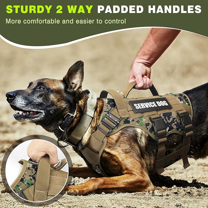 Service Dog Vest Harness for Large Dog, Tactical Working MOLLE Vest with 10 Pet Patches, No Pull Heavy Duty Harness for Training Walking - Image 6
