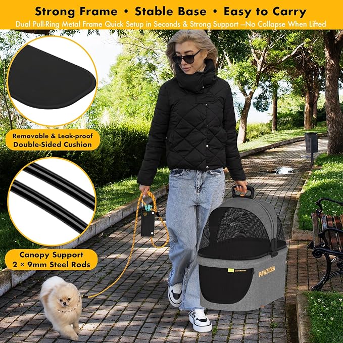 PAWZIDEA Portable Small Dog Crate for Car Travel Up to 33lbs, No-Zip Canopy | Enclosed Dog Car Seat Escape-Proof, Soft-Sided Small Medium Puppy Cats Car Kennel, Foldable Pet Carrier by Seatbelt, Top-Load - Image 5