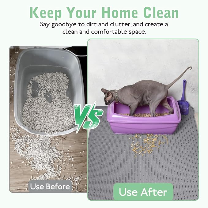 Cat Litter Mat 30" x 21" Waterproof Rubber Litter Box Mat Non-Slip & Soft Litter Trapping Mat Easy to Clean Kitty Litter Mat for Indoor Floor (Medium) - Image 6