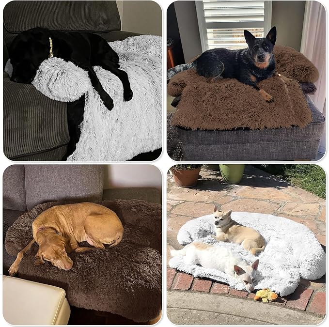 GGIB Calming Dog Bed Fluffy Plush Dog Mat for Furniture Protector with Removable Washable Cover for Large Medium Small Dogs and Cats (Large, Coffee) - Image 7