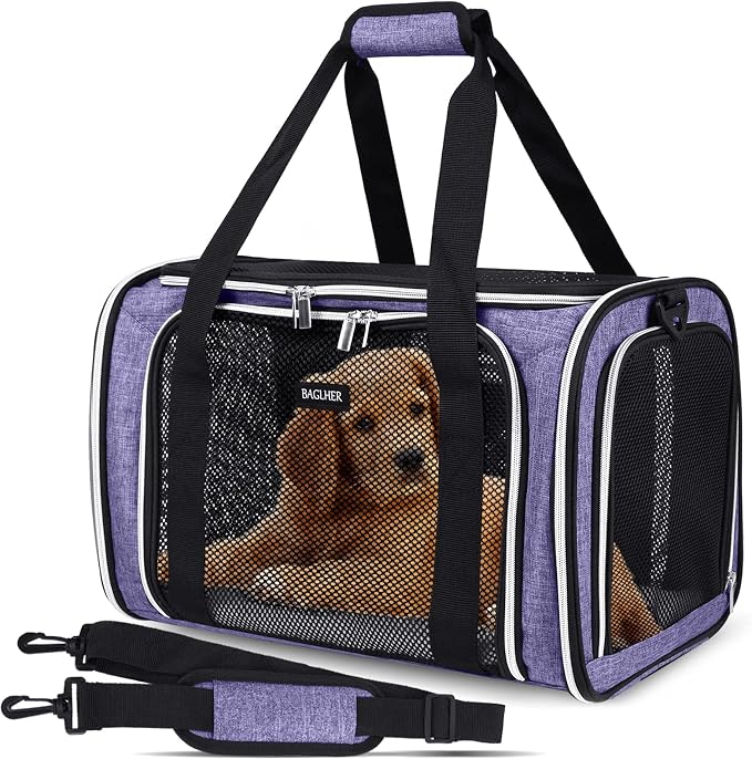 BAGLHER Pet Travel Carrier, Cat Carriers Dog Carrier for Small Medium Cats Dogs Puppies, Airline Approved Small Dog Carrier Soft Sided, Collapsible Puppy Carrier, Purple - Image 9