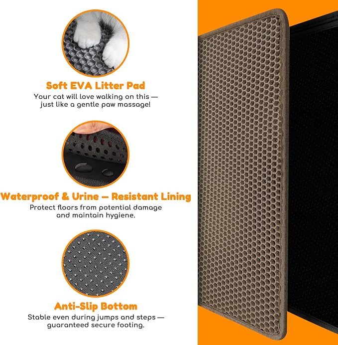 Cat Litter Mat 31"x24",Double Layer EVA Litterbox Mat Brown | Extra Large Honeycomb, Waterproof & non-slip, Odor-free, easy clean, washable durable floor protector,scatter control - Image 3