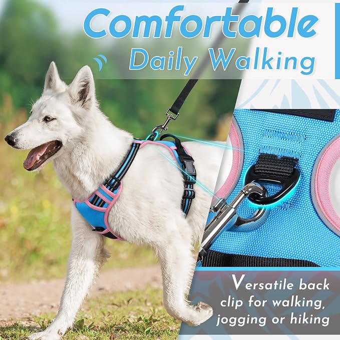 Eagloo Dog Harness for Medium Sized Dogs, No Pull Vest with 2 Leash Clips | No Choke with Handle, Adjustable Comfort Fit, Reflective Strips, Easy Walking Control, Pink & Sky Blue, Medium - Image 3
