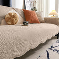 vctops Boho Cotton Quilted Couch Cover Soft Embroidered Sofa Cover Non-Slip Dog Bed Cover Scalloped Sofa Slipcover Washable Furniture Protector Cover (Khaki,36"x63") by vctops
