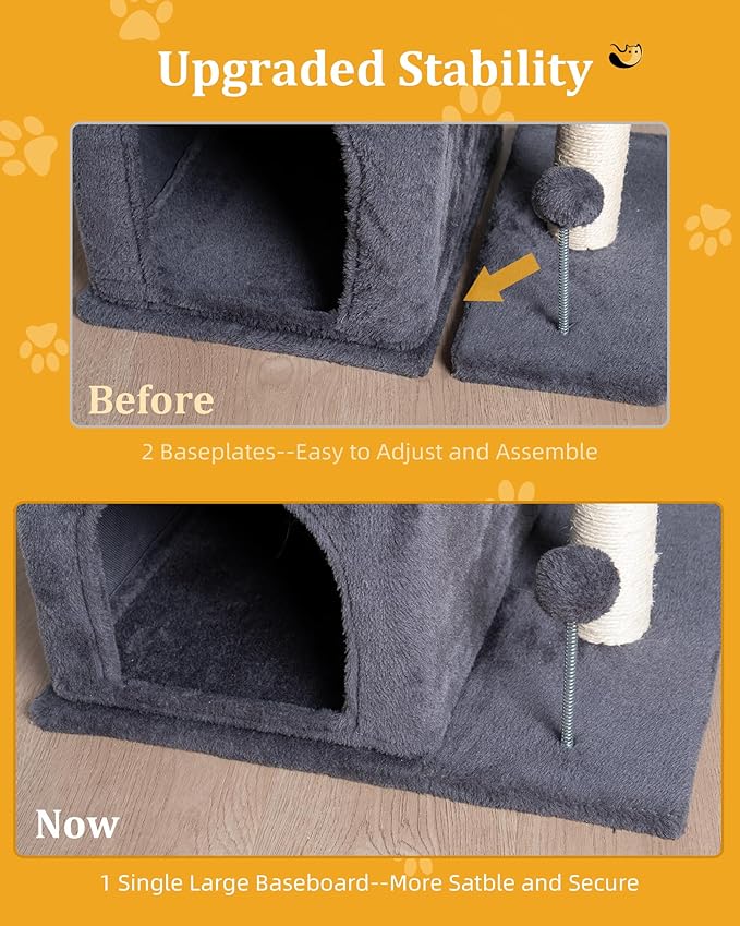 Aechonow Cat Tree for Large Cat,2 Cozy Cat Condo House for Large & Fat Cats | 19x16.5" Large Cat Perch, Cat Tower for Indoor Cats with 24" Long Scratching Post, Dark Gray - Image 3