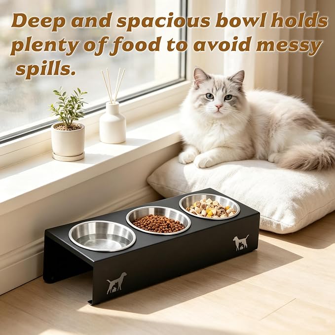Elevated Cat Food Bowls [3 Pack] - 15° Tilted Stainless Steel, Anti-Vomit Raised Pet Feeder with Non-Slip Base, Ergonomic Whisker-Friendly Bowl Set for Indoor Cats & Kittens - Image 6