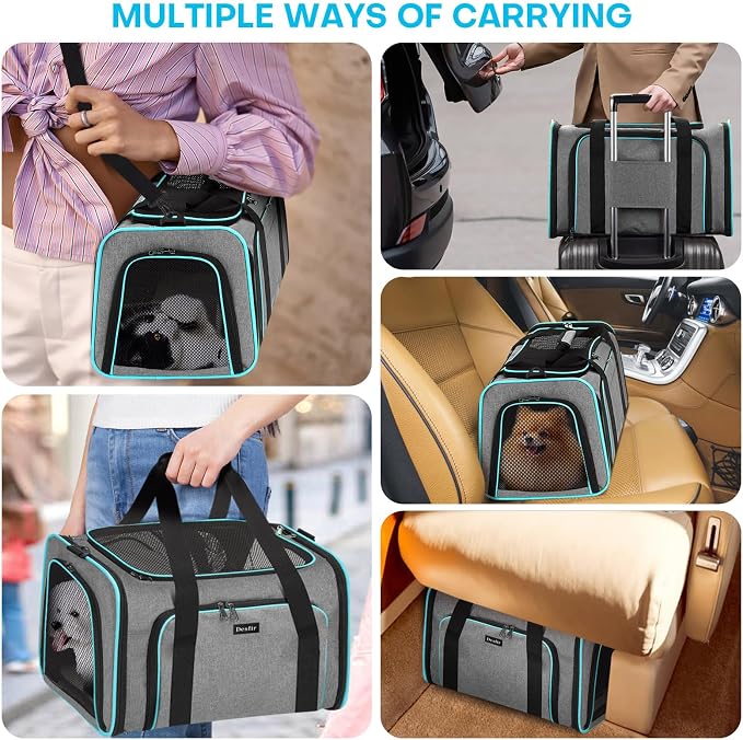 Pet Carrier, Large Soft Sided Expandable Travel Carrier with Steel Frame, Anti-Scratch Mesh, Removable Fleece Pad and Pockets for Cats, Dogs and Small Animals up to 15 lbs (Gray, 5 Sides Expandable) - Image 2