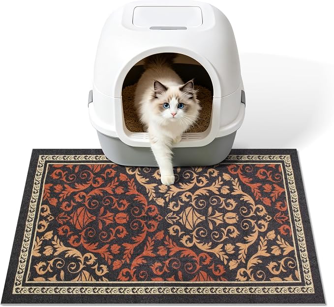 Cat Litter Mat, 24"x15" High-Density PVC Cat Litters Trapping Mat, Waterproof & Non-Slip Backing, Litter Box Catcher, Soft on Kitty Paws, Easy Washable Pet Supplies Brown-Green by Yigerlee