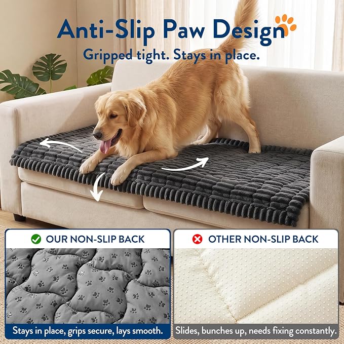 SureFit Couch Covers for Dogs,Non-Slip Washable Pet Friendly Sofa Protector | Non-Slip Paw Print Grip,Sofa Slipcovers for 2 Cushion Couch,Soft Thick Furniture Protector for Sofa Cushions(28x60"Dark Gray) - Image 6