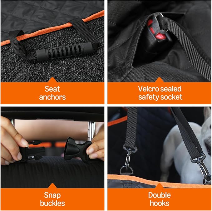 Amazon Basics Dog Car Seat Cover for Back Seat, Scratch-Resistant Nonslip Hammock with Side Flaps and Seatbelt Openings for Cars, SUVs, and Trucks, Black - Image 5