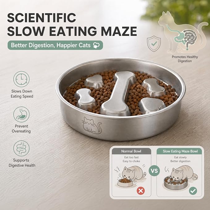 Stainless Steel 2‑in‑1 Double‑Sided Slow Feeder Bowl | 2 Cups Capacity, Non‑Slip Dish for Fast Eaters, Anti‑Gulping Pet Bowl for Small Medium Dogs & Cats, Dishwasher Safe - Image 6