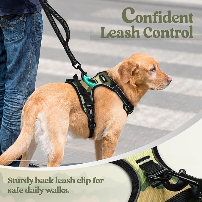 rabbitgoo Dog Harness, No Pull Medium Sized with 2 Leash Clips, Pet Vest | No Choke with Handle, Adjustable Soft Padded, Reflective, Easy Control for Walking, Green Mountain, Medium - Image 6