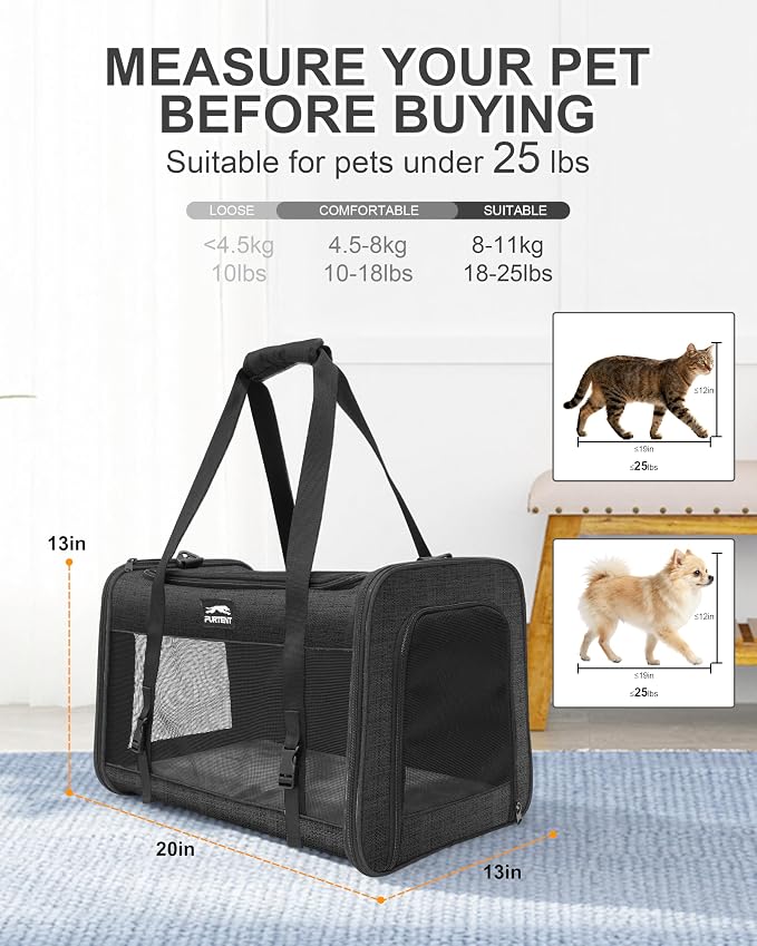 Soft-Sided Large Cat Carrier for 2 Cats, Spacious Foldable Pet Travel Carrier for Large Cats up to 25 Lbs, Double Cat Bag with Shoulder Strap, 20x13x13 Inch, Fits Maine Coon and Small Dogs, Black | Spacious 20×13×13 in design with reinforced frame for ... - Image 9