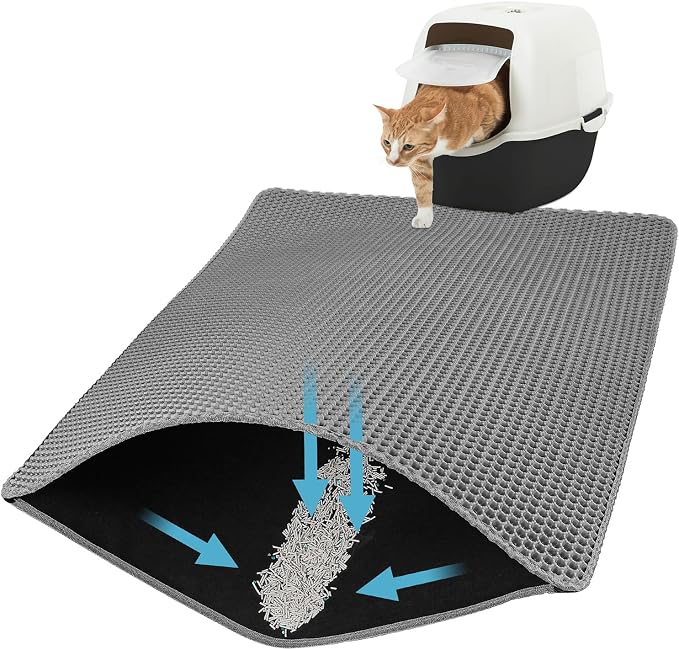 Cat Litter Mat, Double Layer Honeycomb, 30"x24", Gray | XL Litter Box Mat, reduces Litter Tracking, waterproof non-slip, easy-clean, soft on paws, scratch resistant, BPA-free EVA by Xuanyaente