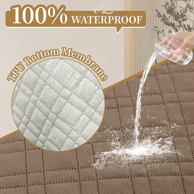 Velvet 100% Waterproof Loveseat Covers Washable Love Seat Couch Covers for 2 Cushion Couch Sofa Pet Friendly Sofa Slipcovers Dogs Furniture Protector with Pockets (Medium-XL, Camel) - Image 2