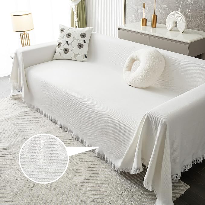 MYSKY HOME Geometrical Sofa Covers, Sectional Couch Covers for 2 Cushion Couch Couch Cover Living Room Sofa Throws Sofa Slipcovers for Pets, Kids (Large, 71" x 102", White) - Image 3