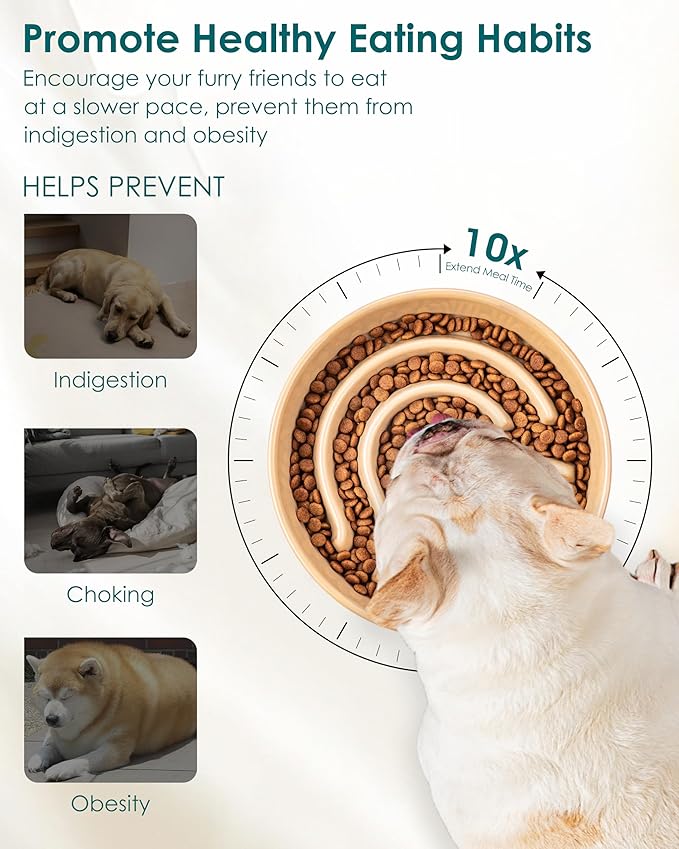 vancasso Slow Feeder Dog Bowl, 0.6 Cup Ceramic Slow Feeding Food Dish for Small Breed, Puzzle Dog Food Bowl for Fast Eater, Brown - Image 3