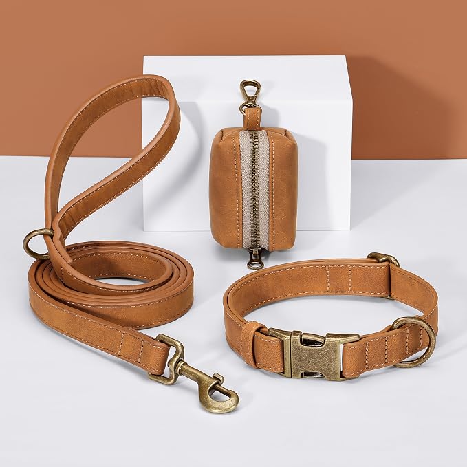 Didog Dog Poop Bag Holder for Leash, Stylish PU Leather, Light Brown | Easy Clean for Daily Walking, Quick to Install on Leash & Harness, Easy-Pull with Metal Clip, Includes 1 Roll Pet Waste Bag - Image 5
