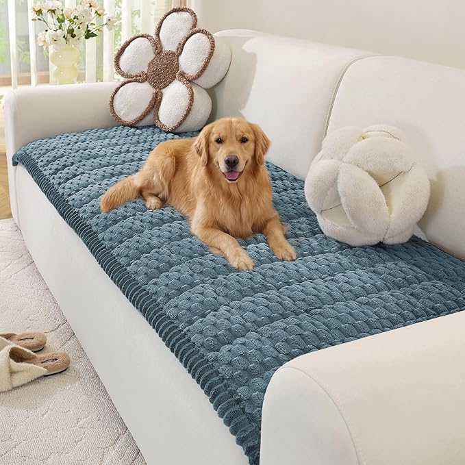 OstepDecor Couch Cover for Dogs, Washable Non Slip Sofa Cover for Pets | Soft Couch Covers for Sofa, Loveseat and Sectional, Furniture Protector Against Pet Hair & Dirt (27.6" x 86.6", Blue) by OstepDecor