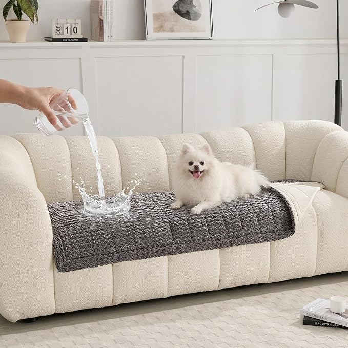 Waterproof Sofa Covers for Pets, Non Slip Fuzzy Couch Cover, Dog Furniture Bed Protector, Soft Plush Sofa Slipcover (Dark Grey, 29"x59") by Unknown