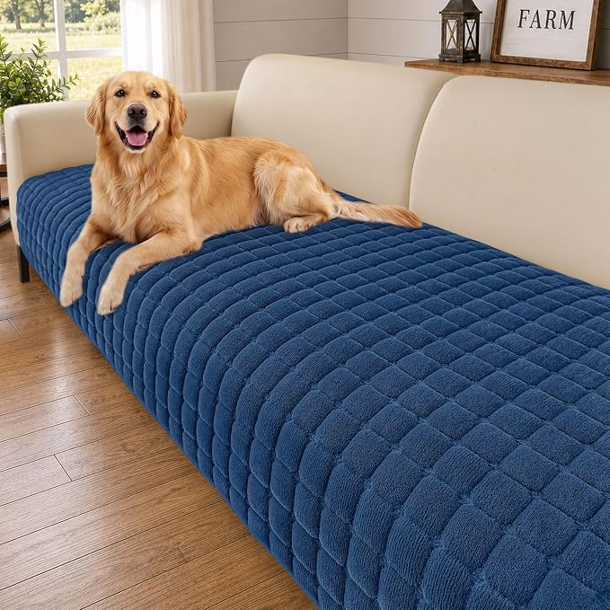 Smiry Velvet Couch Cover for Dogs, Non Slip Soft Sofa Protector for Pets | Washable Sofa Cover for Cats, Cozy Furniture Protector Against Pet Hair, Scratches, Fits Sectional Sofa(Navy Blue, 36"x71") by Smiry