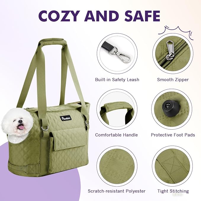 Pawaboo Dog Purse Carrier for Small Dogs with Pocket,Up to 11Lbs | Lightweight & Portable Dog Tote Bag Carrier Purses,Soft Sided Design,Front Pocket for Storage Travel Shopping Matcha Green - Image 6