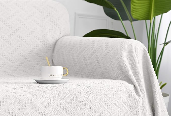 MYSKY HOME Couch Cover White Sofa Covers Small Chair Cover Geometrical Couch Recliner Cover for 1 Cushion Couch Washable Futon Sofa Throws Single Sofa Slipcovers for Dogs (Medium, 71" x 91", White) - Image 5