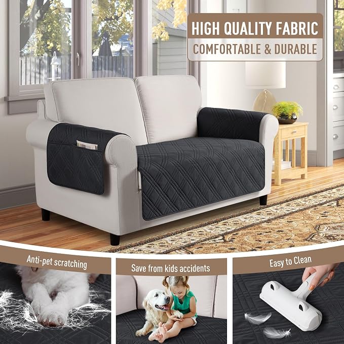 TAOCOCO Waterproof Loveseat Covers for Dogs, Non Slip Couch Cover, 2 Seater | Washable Love Seat Covers with Arms for 2 Cushion Couch, Dog Sofa Cover Protector, Pockets & Backless Design, Black - Image 4