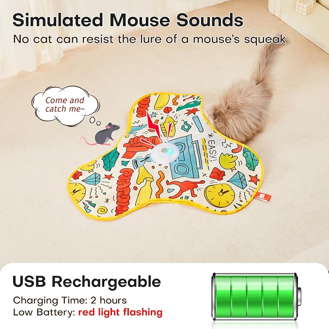 Potaroma Interactive Cat Feather Toys, Hide and Seek Moving Feather Wand | Rechargeable Touch Activated Indoor Kitten Exercise Kicker, Mouse Squeaky, Graffiti Cover - Image 5